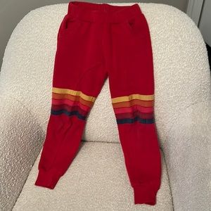 AVIATOR NATION KID'S CHERRY RED MOTO STRIPE SWEATPANTS SIZE 8